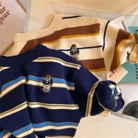 Children's Sweater 2024 Cool Spring  Korean Version Casual Cartoon Baby Top with Western Embroidered Stripes Knitted Pullover 1