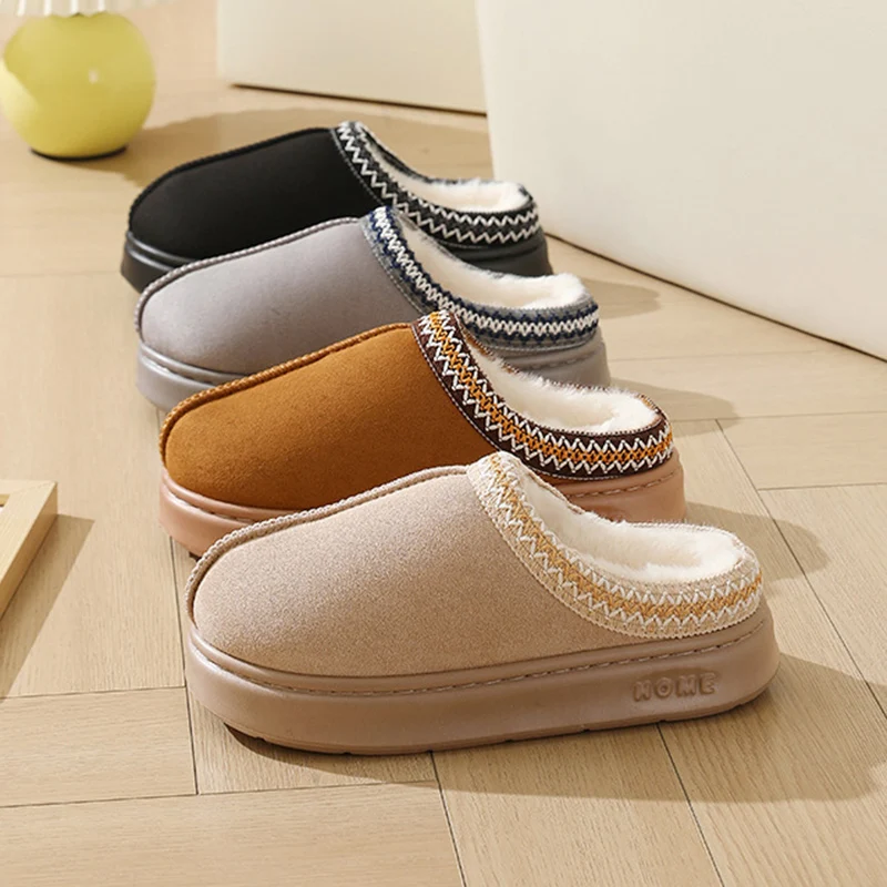 Winter Thick Bottom Cotton Slippers Women Home Closed Toe Fluffly Slipper Shoes Woman Soft Sole Warm Plush Slides Couple Shoes