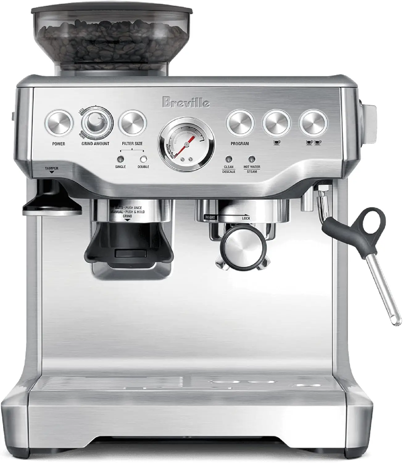 All-in-One Espresso Machine with Grinder, Manual Milk Frother, Stainless Steel