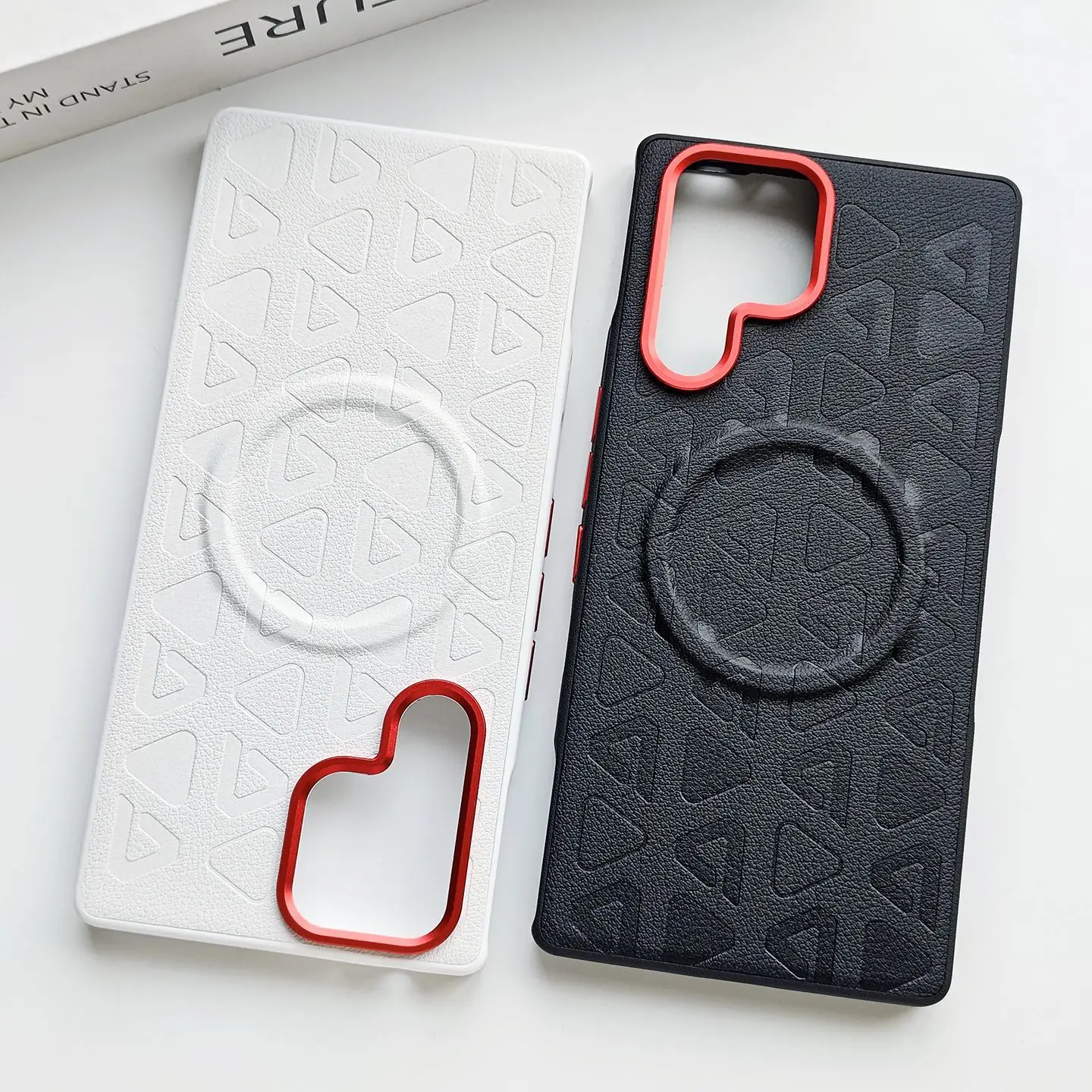 Luxury Magnetic Matte PU Leather Shockproof Case with Metal Button and Lens Ring