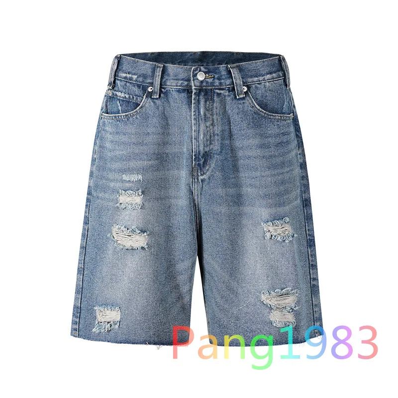 ss Splicing Design Fashionable Denim Shorts Men Women High Quality Tear Design Denim Versatile Shorts