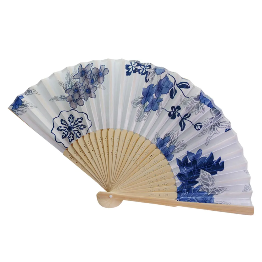 Chinese Vintage Paper Fans Handheld Wooden Handle Art Flower