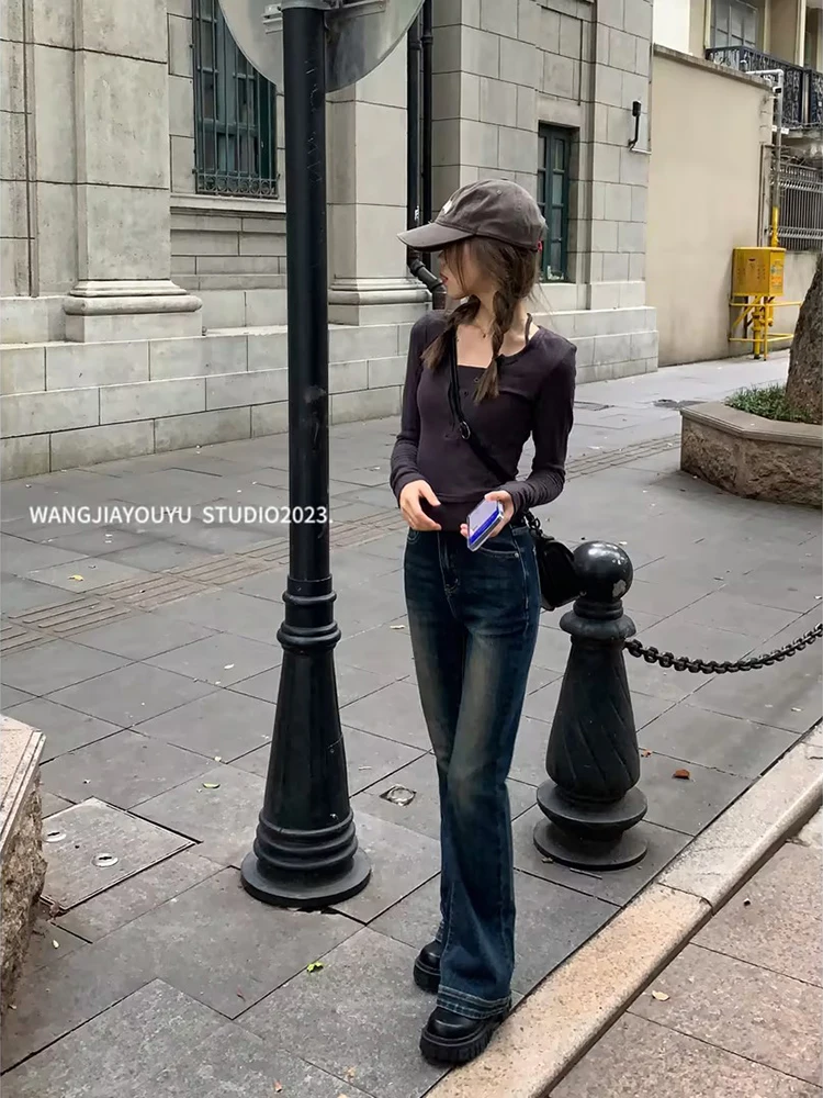 

Y2k Women's Jeans 2023 New High-waisted Micro-cropped Jeans Women's Flared Pants Stretch Retro Skinny Horseshoe Pants