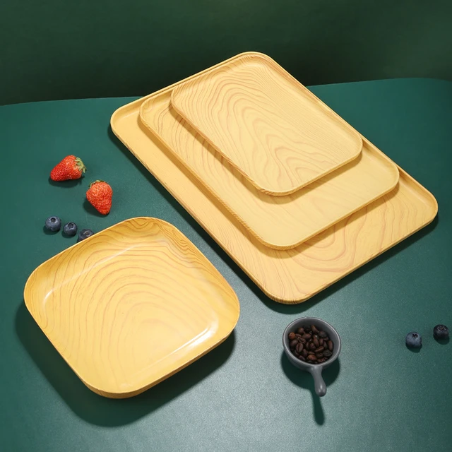 Plastic Tray Japanese Creative Wood Grain Pallet Rectangular Storage Tray Living Room Organizer Bread Plate Jewelry Storage 5