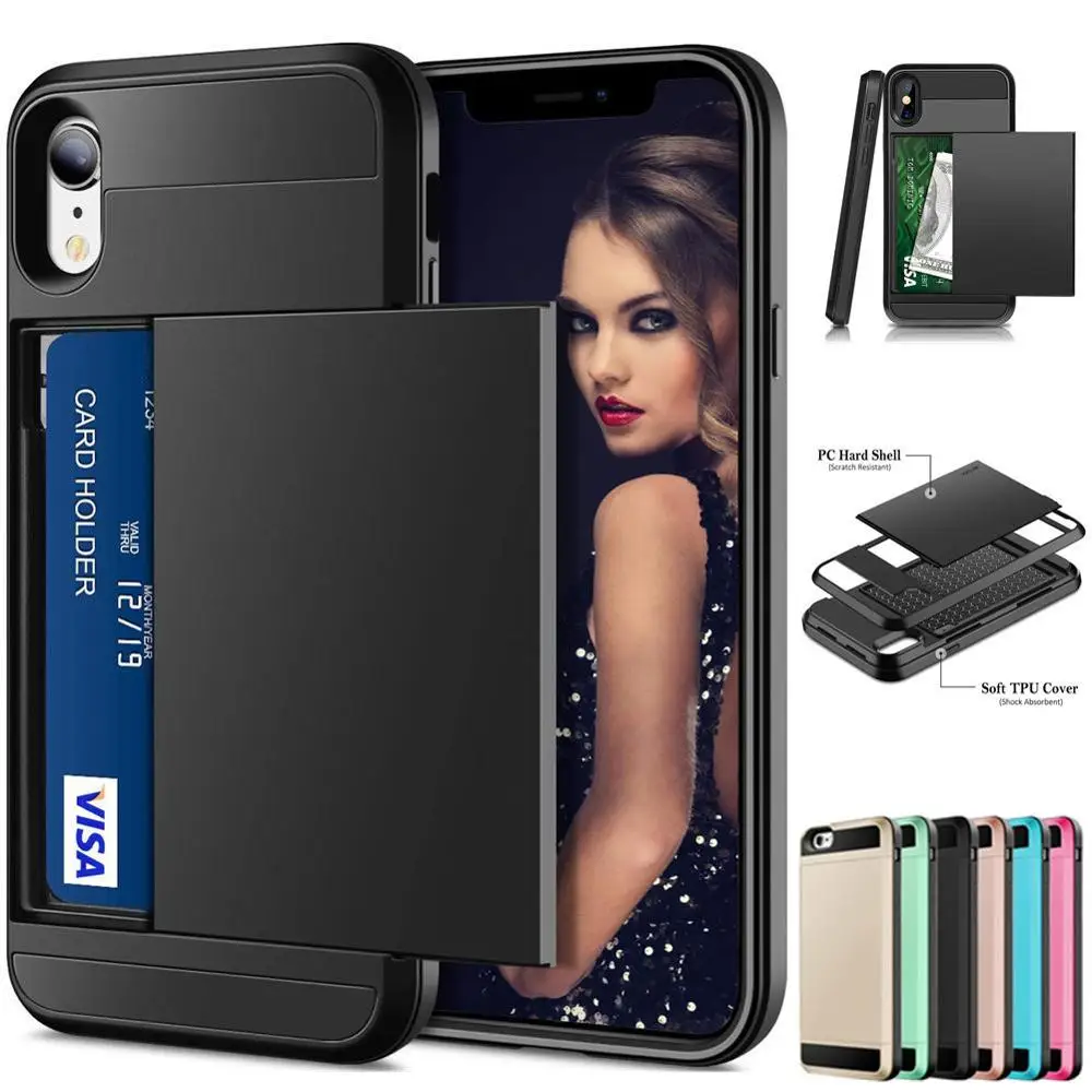 Hybrid Armor Case for iPhone 8 7 6 6S Plus Wallet Case Card Holder Shockproof Rubber Bumper Cover for iPhone X 10 6 6S Case