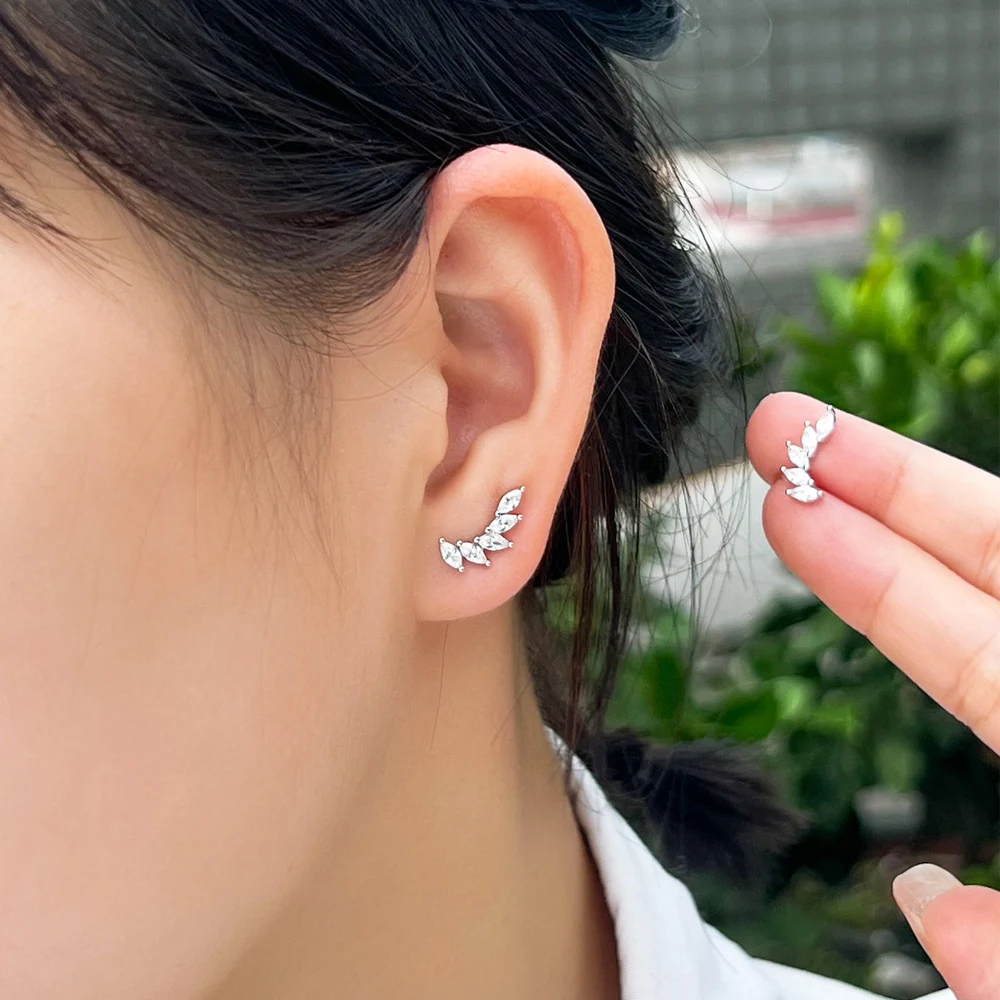 QooLady 925 Sterling Silver Trendy Cubic Zircon Wings Design Stud Earrings for Women Wedding Engagement Fine Jewelry Gifts SE024