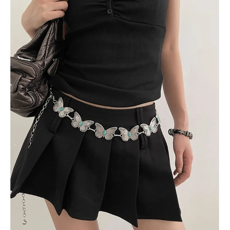 

B36D Female Body Chain Elegant Turquoise Butterfly Waist Belt Dress Decorative Chains Waist Belt Women Elegant Body Jewelry