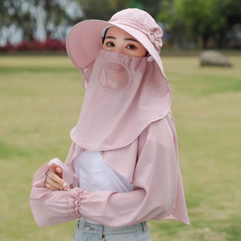 

Brimmed Face Women Summer Out Riding Sun Cap Lace Shawl Sleeve Cover sun hat visor hat boy hat summer