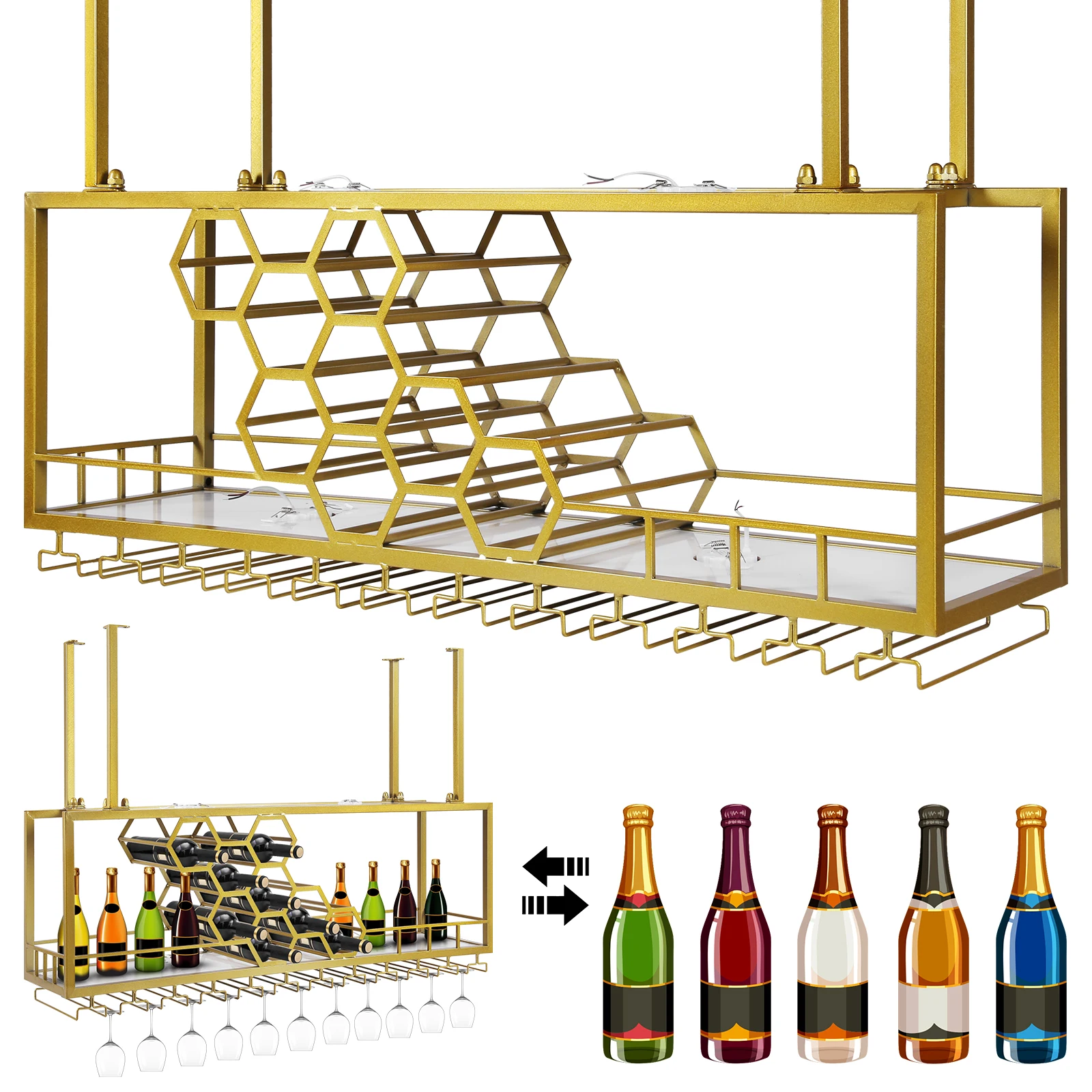 Metal Hanging Wine Rack (gold)