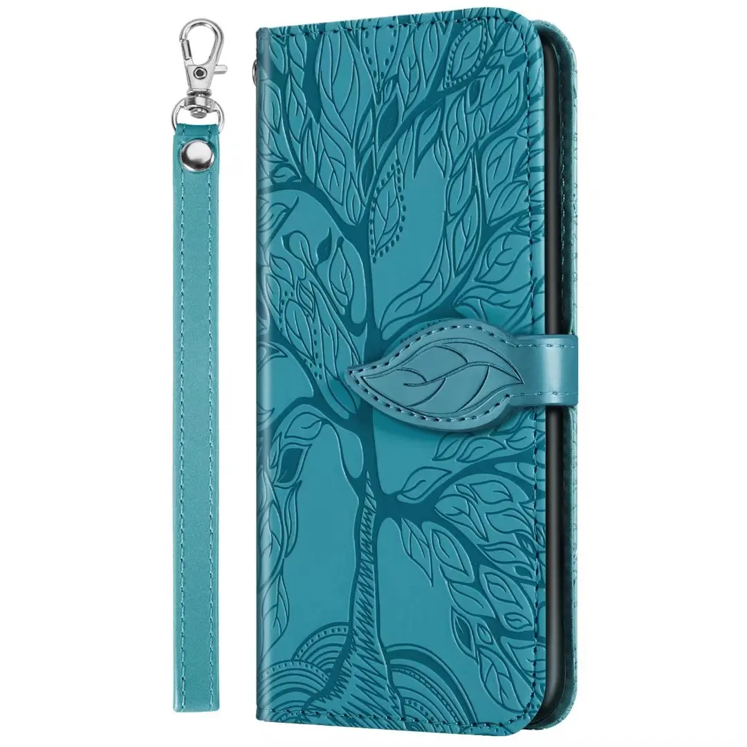 Embossed Tree Leather Phone Wallet Case - Premium Flip Cover