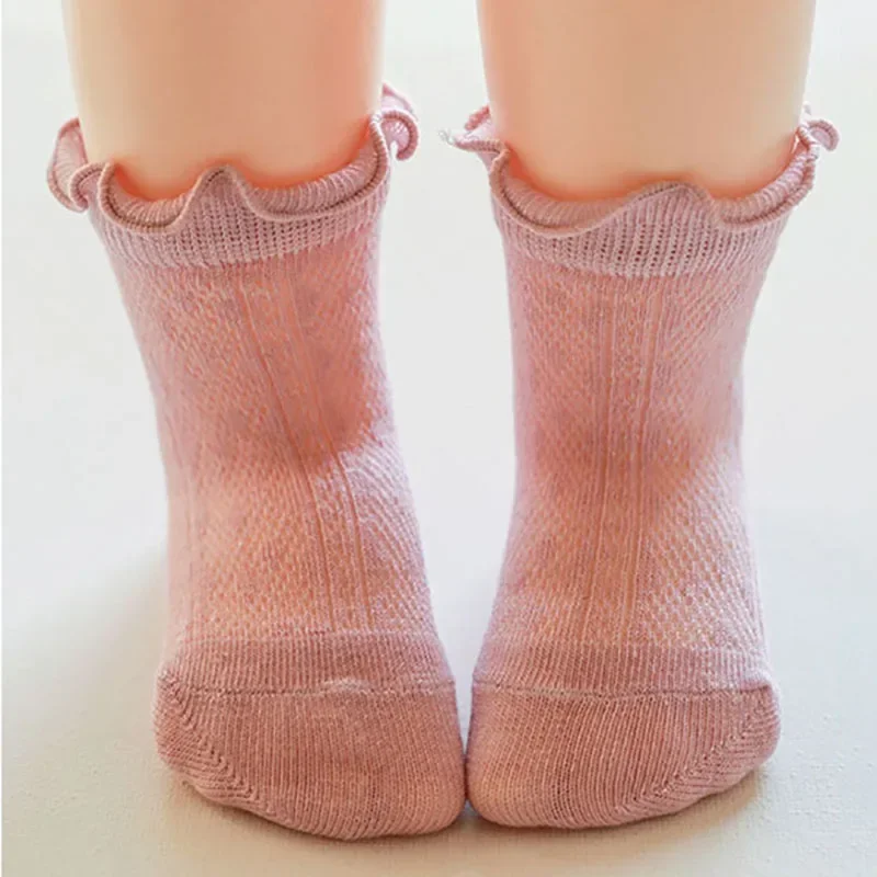 Children Kids Girls Cotton Lace Ruffle Princess Ankle Short Socks Solid White Pink Blue Spring Summer Cute Frilly Socks Stuff