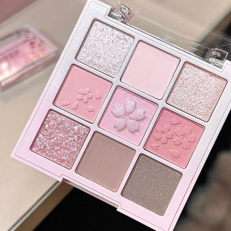 New Nine-color Eyeshadow Palette Rose Pink Nude Brown Low Saturation Pearly Matte Glitter Eye Shadow Long-lasting Eye Makeup 6