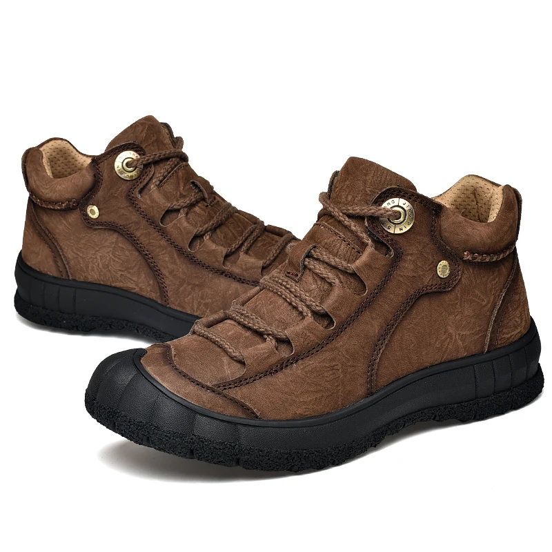 Luxury Outdoor Men's Boots Genuine Leather Casual Shoes Motorcycle Warm Winter Boots for Men Upscale Ankle Shoes