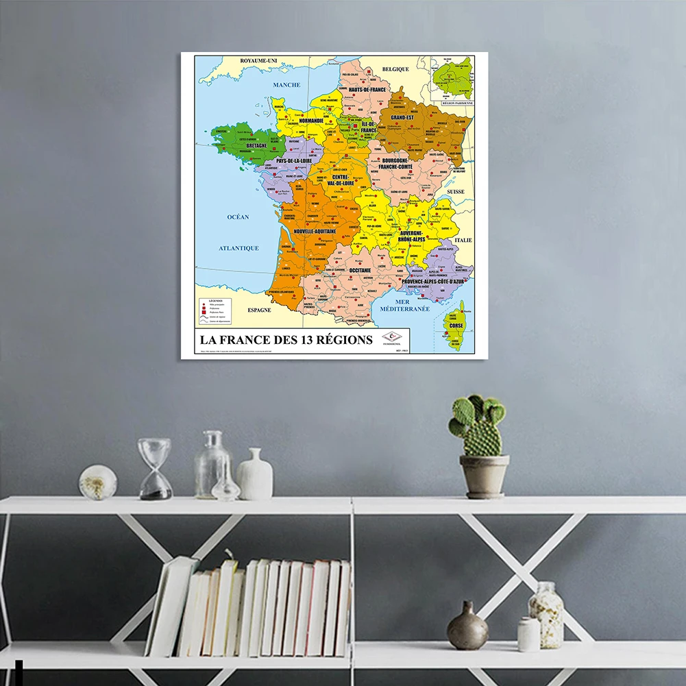 90*90cm Political Map of The France In French Non-woven Canvas Painting Wall Poster Prints Classroom Home Decor School Supplies world map poster