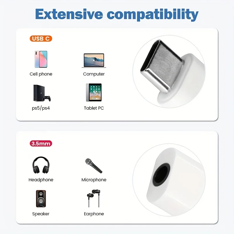 Universal Type-C to 3.5mm Audio Adapter with Microphone Functionality