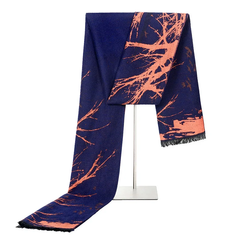 2020 New Brand Men's Abstract Tree Cashmere Scarf Winter Warm Knitted Modal Business Men Scarves 180*31cm - Image 4