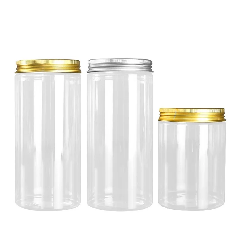골드 실버 알루미늄 뚜껑 플라스틱 병, 68Dia.PET 리필 가능 병, 10oz, 17oz, 300ml, 400ml, 500ml, 투명 빈 화분, 화장품 12 개