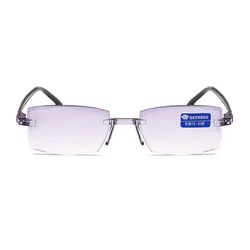 Sleek Retro Square Rimless Reading Glasses with Ultralight Anti Blue Light Technology - +300 (Black)