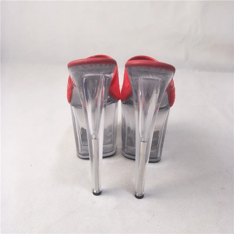 Lace material women's shoes 15-17cm high heel sandals, model stage 6-inch high heel with crystal soles pole dance shoes