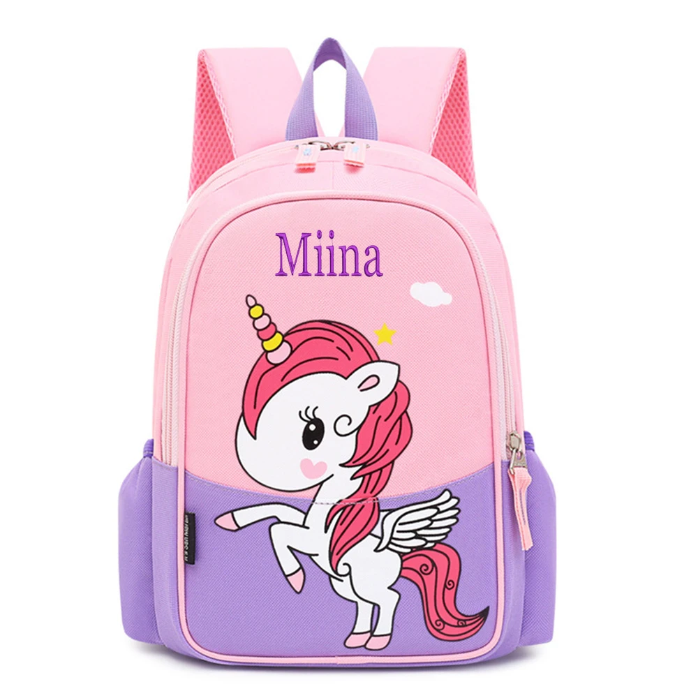 Custom Children's Backpack Personalized Name Cartoon Unicorn Cute Kindergarten Backpack Boys and Girls New Embroidered Schoolbag