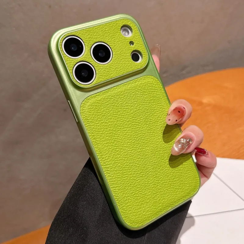 Premium Solid Leather Matte Shockproof Case with Large Camera Window Cover