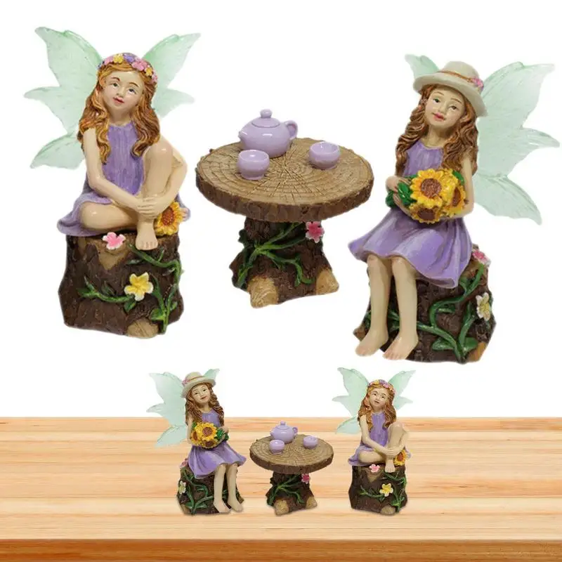 

Resin Flower Fairy Decorations Statue Camellia Fairy Decorations Miniature Fairy Statues Elf DIY Craft Fairy Garden Flower Pots