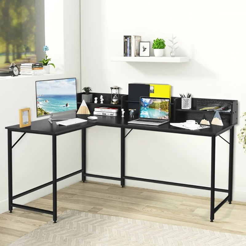 Description Picture 3 of item5.5 Inch L-shaped Corner Design Computer Desk  Durable Engineered Board Bookshelf Reinforce Steel Frame Modern Office Desks
