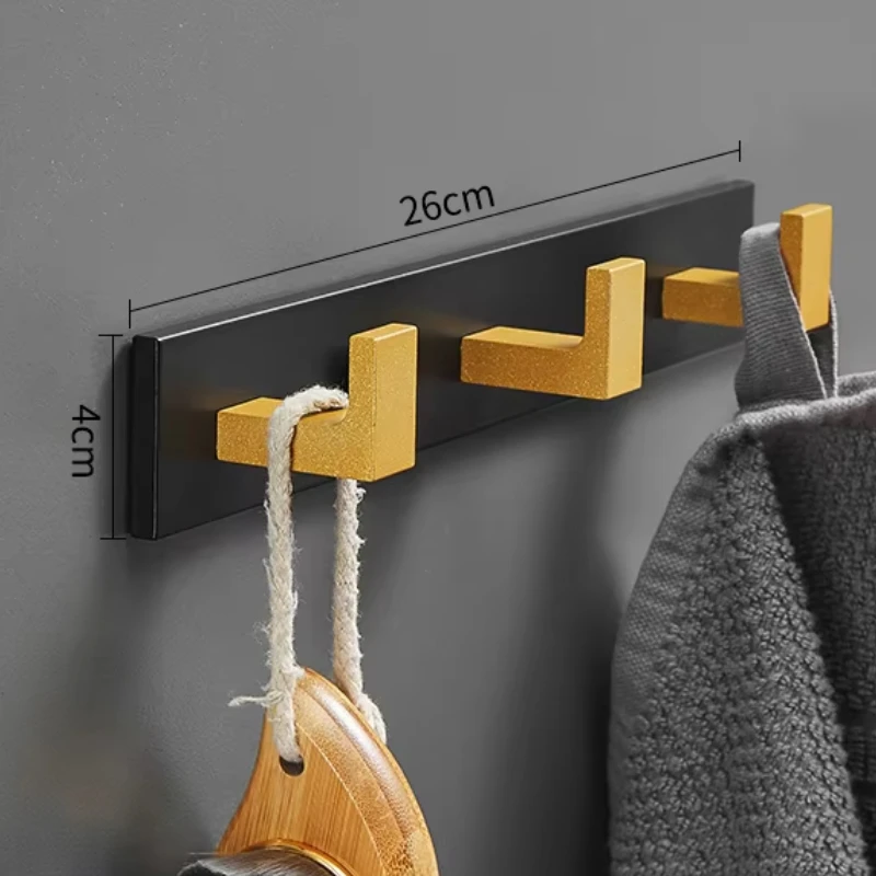 Light Luxury Aluminum Wall Hooks Decorative Modern Black/gold Towel Rack Wall Hooks Self-adhesive Home Innovative Accessories