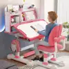 Kids Study Desk Chair Set, Height Adjustable Children School Study Table Chair Set with Sitting Corrector(Pink, Blue)