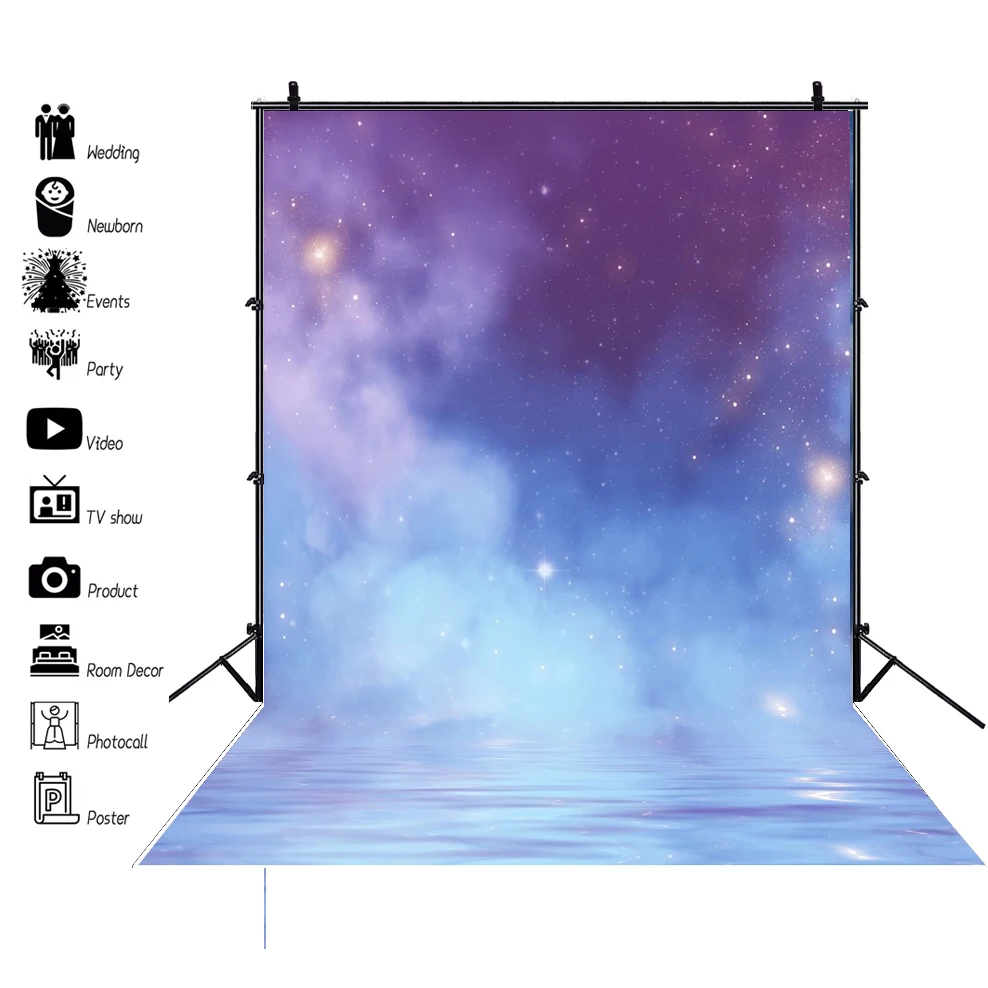 White Cloud Moon Night Baby Birthday Wooden Floor Backdrops Newborn Portrait Photo Backgrounds Baby Shower Photophone photo backdrop