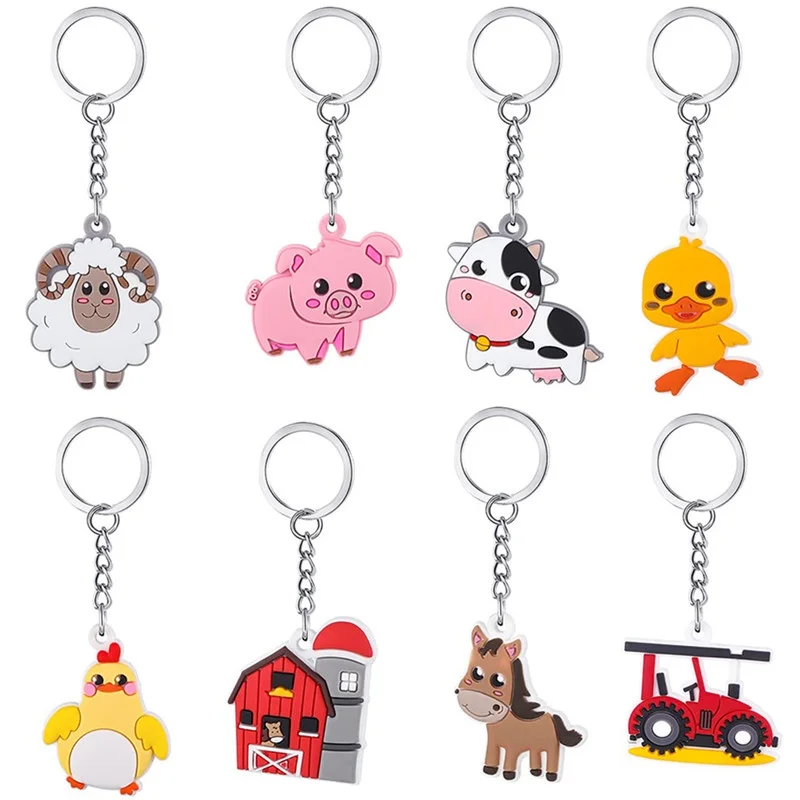 

8pc/Lot Happy Farm Animals Key ring Keychains Small Gift Favors Kids Favor