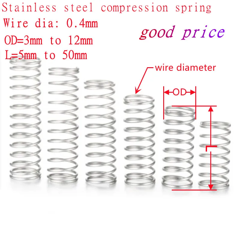 Compression Springs 0.4mm Stainless Steel Micro Small OD 3mm/4mm/5mm/6mm length 5mm to 50mm 10-20pcs/lot
