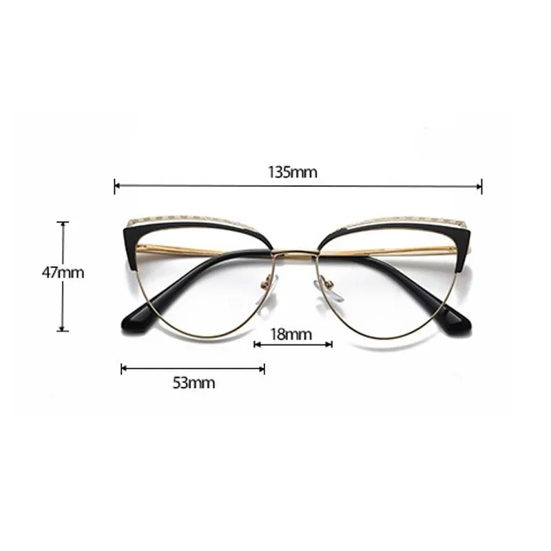 

Rindu Metal Plain Glasses Women's Clear Cat Eye Frame Eyewear Anti-blue Light Optical Spectacles Ladies Trendy Computer Glasses