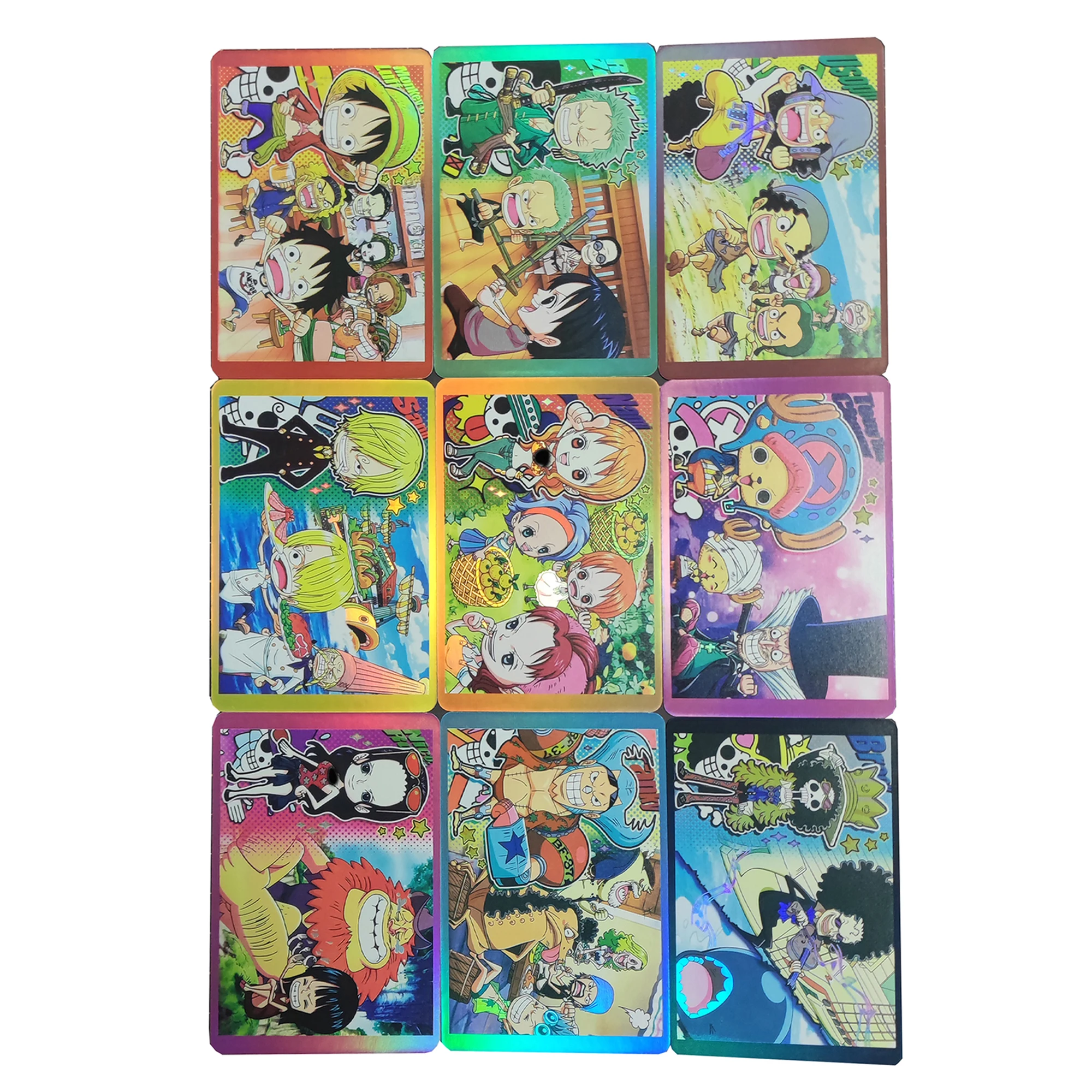 

9Pcs/set Self Made One Piece Straw Hat Q Version Luffy Collection Card Color Flash Roronoa Zoro Remember Anime Cards Gift Toys