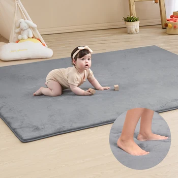 Gray Memory Foam Baby Play Mat for Playpen Thick Large Crawling Mat for Floor Soft Velvet Non-Slip for Kids Playroom Mat Rug 1