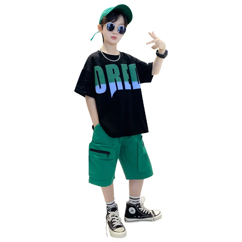 

Boys Clothes School Sport Suit Casual Clothing Sets 2023 Summer Letter Two Pieces Toddler Children Tracksuits Outfits 4-14 Years
