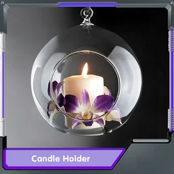 4pcs 6/8/10/12 cm Clear Glass Round Hanging Candle Light Holder  Glass Candlestick Light Holder Home Decoration Accessories