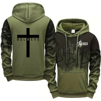 Men's 'Believe' Cross Print Hoodie