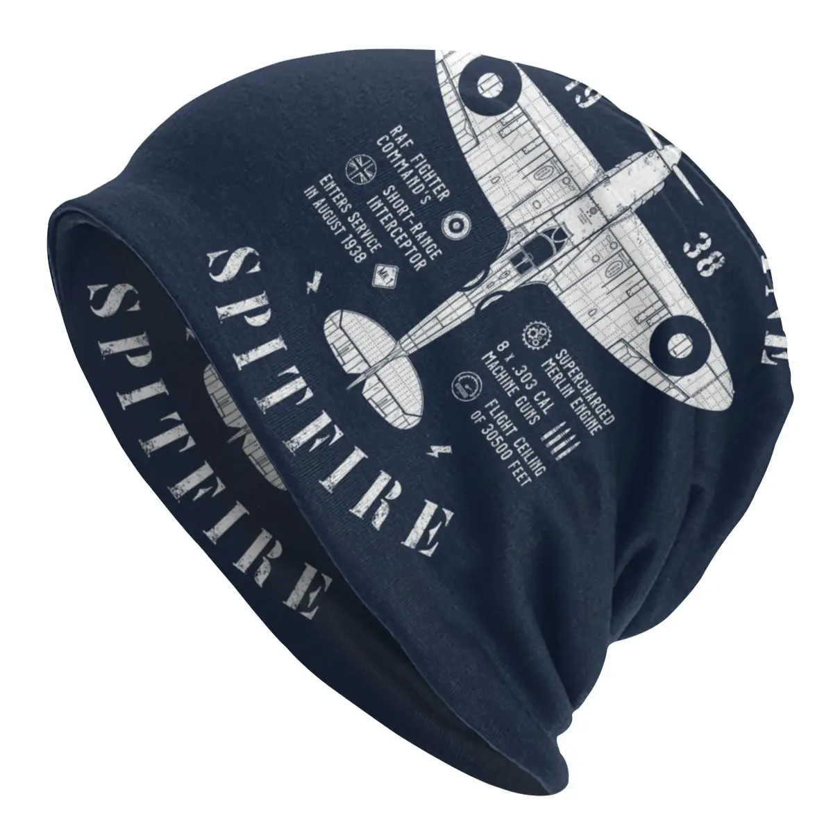 

Winter Warm Knitting Hat Unisex Supermarine Spitfire Skullies Beanies Caps Fighter Plane Pilot Aircraft Airplane Bonnet Hats