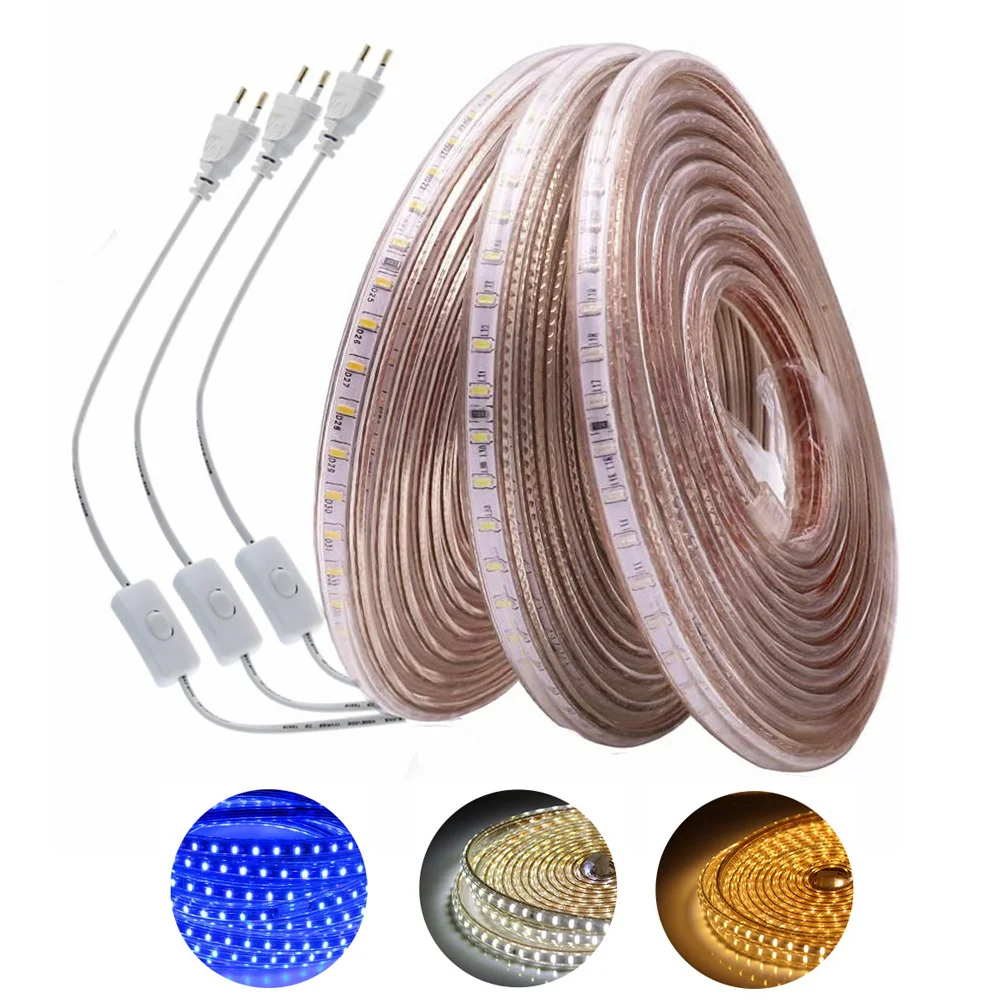 

LED Strip Lights SMD3014 120LEDs/m 220V EU Flexible Lamp IP65 Waterproof Outdoor Indoor Living Room Kitchen Garden Tape Lighting