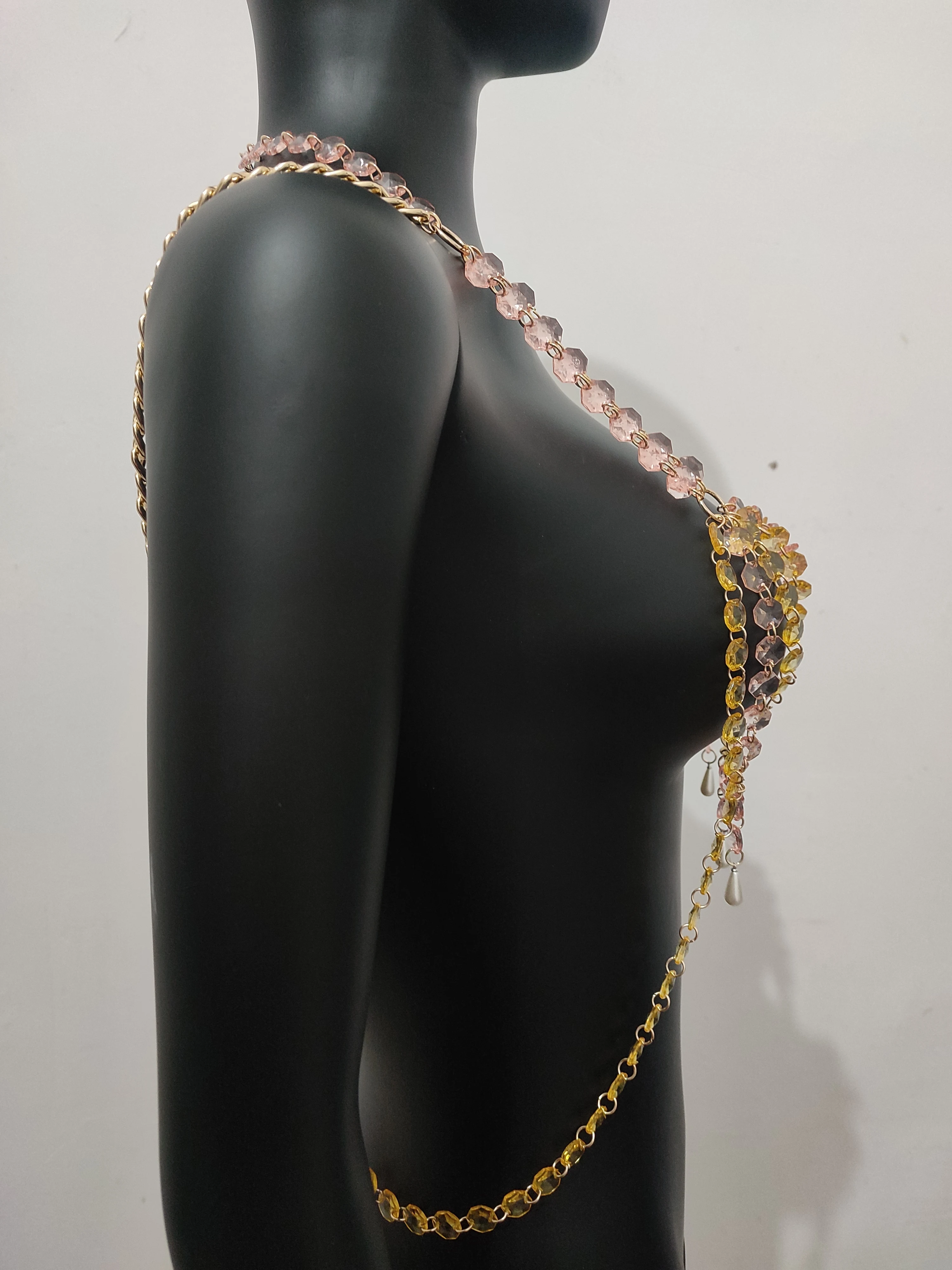 2023 Summer Colorful Transparent Acrylic Sling Tube Top Body Chain Beach Party Festival Women's Chest Fashion Jewelry