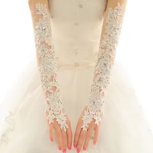 Перчатки Стразы без пальцев, кружевные свадебные перчатки, длинные перчатки с аппликацией в виде оперы для свадебной вечеринки
