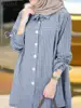 Women Autumn Stripe Blouse ZANZEA Lapel Long Sleeve Shirt Turkey Abaya Kaftan Muslim Fashion Tops Islamic Clothing Button Blusas