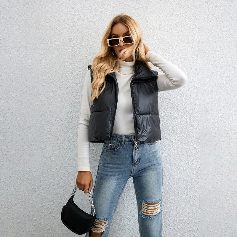 Streetwear Autumn Winter Vests Women Coats Sleeveless Jacket Cardigan Thick Warm Short Tops Shipping Cheap Wholesale