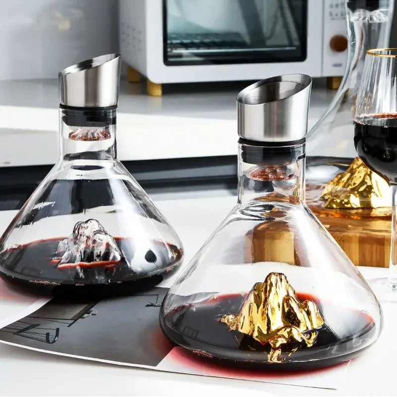 Decanter per vino rosso Iceberg placcato oro a cascata, bollitore