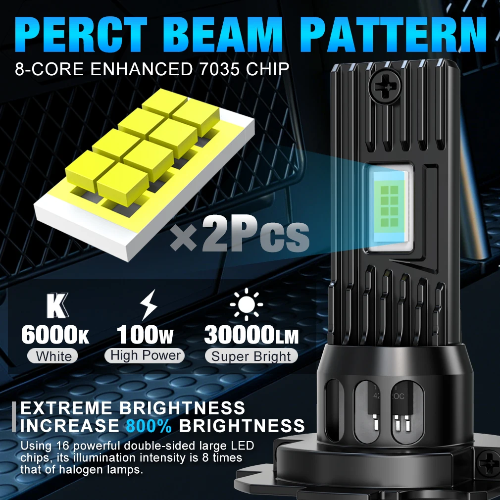H8 H11 LED 자동차 헤드라이트 전구 캔버스 9005 HB3 9006 HB4 CSP LED 헤드램프 100W 터보 팬리스 자동차 램프 6000K 12V