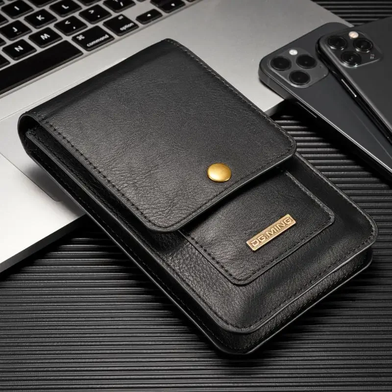 Universal Leather Wallet Phone Case with Belt Clip - Holster Pouch for Outdoor Sports and Running