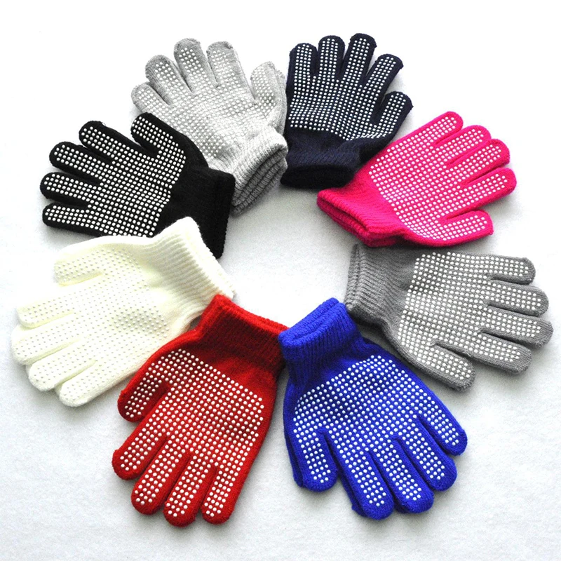 

Children Winter Gloves Full Finger Plush Kids Gloves Glue Polka Dot Print Boys Girls Gloves Warm Knitting Glove Cycling Gloves