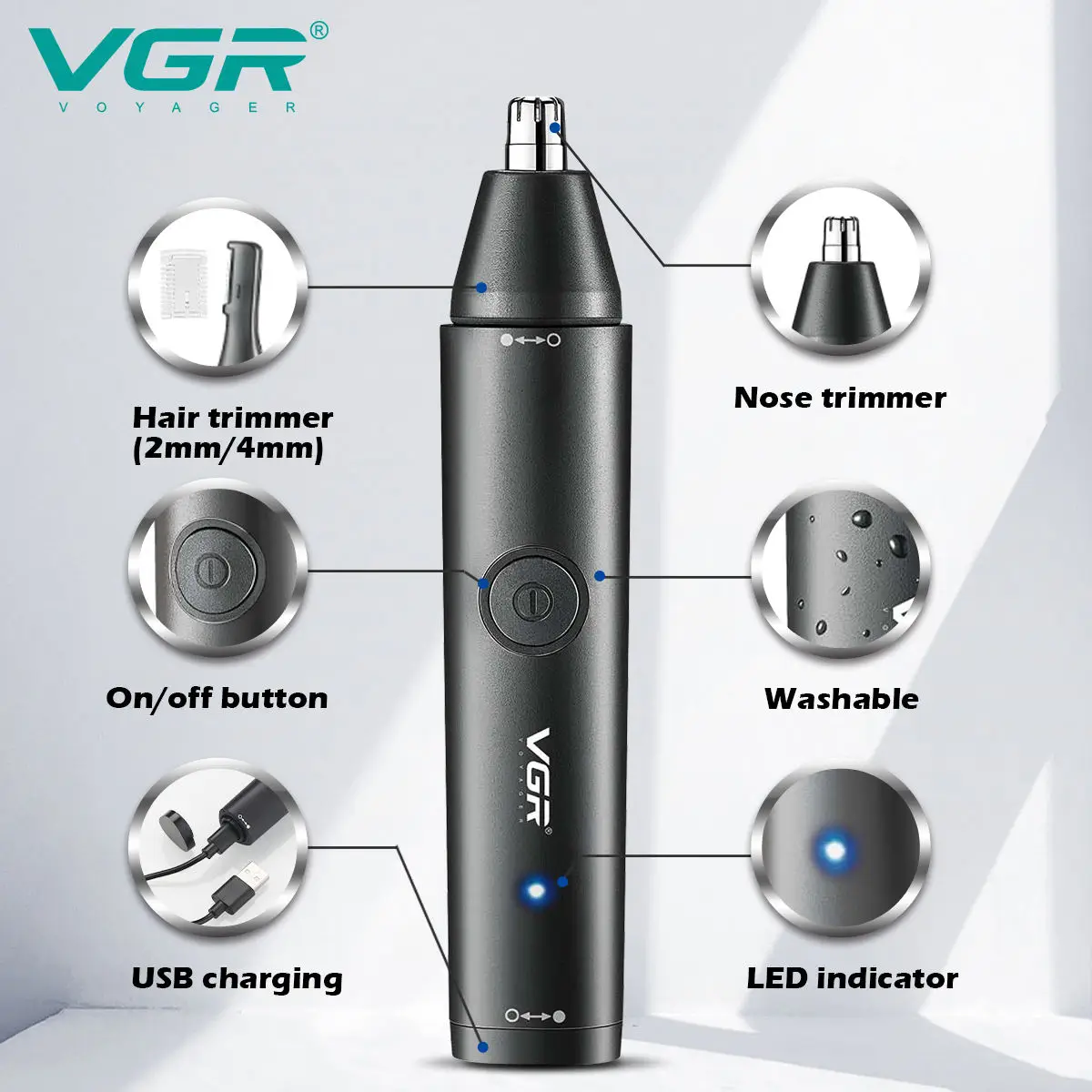 Nose Ear Hair Trimmer VGR V-613 New Design 2 in 1 IPX 5 Waterproof Hair Removal Appliances Rechargeable Electric