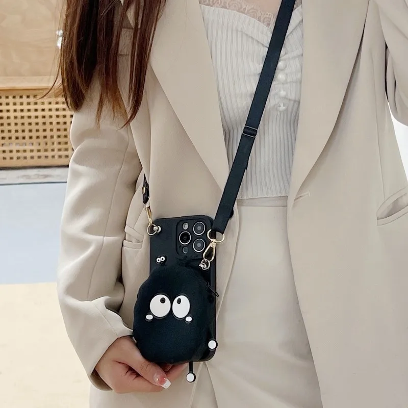 Adorable Cartoon Wallet Crossbody Phone Case with Card Holder and Lanyard Strap